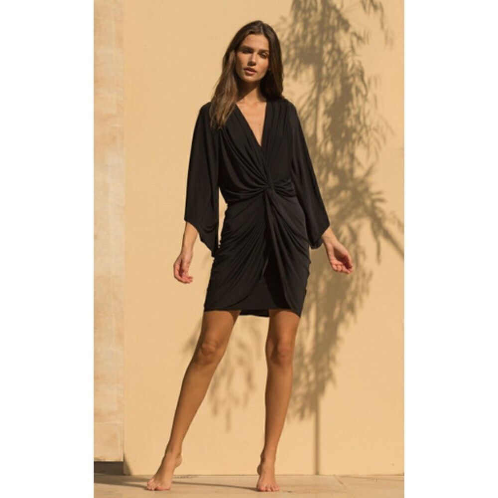 MISA Los Angeles V-Neck Cocktail Party Formal Sheath Mini Dress, Small, Black